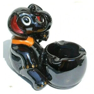 Vintage Elephant Ashtray Hand Painted Royal Japan Glazed MCM